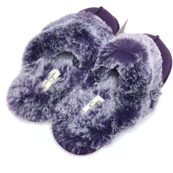 Jessica Simpson Faux Fur Slippers Shoes Memory Foam Purple Women's Sz L 8-9 NWT - Picture 4 of 10